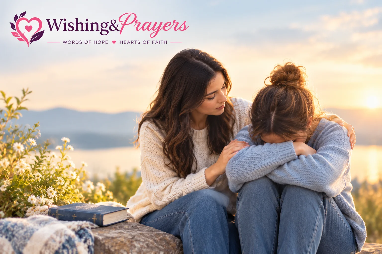 Two friends sitting together and offering comfort during a difficult time