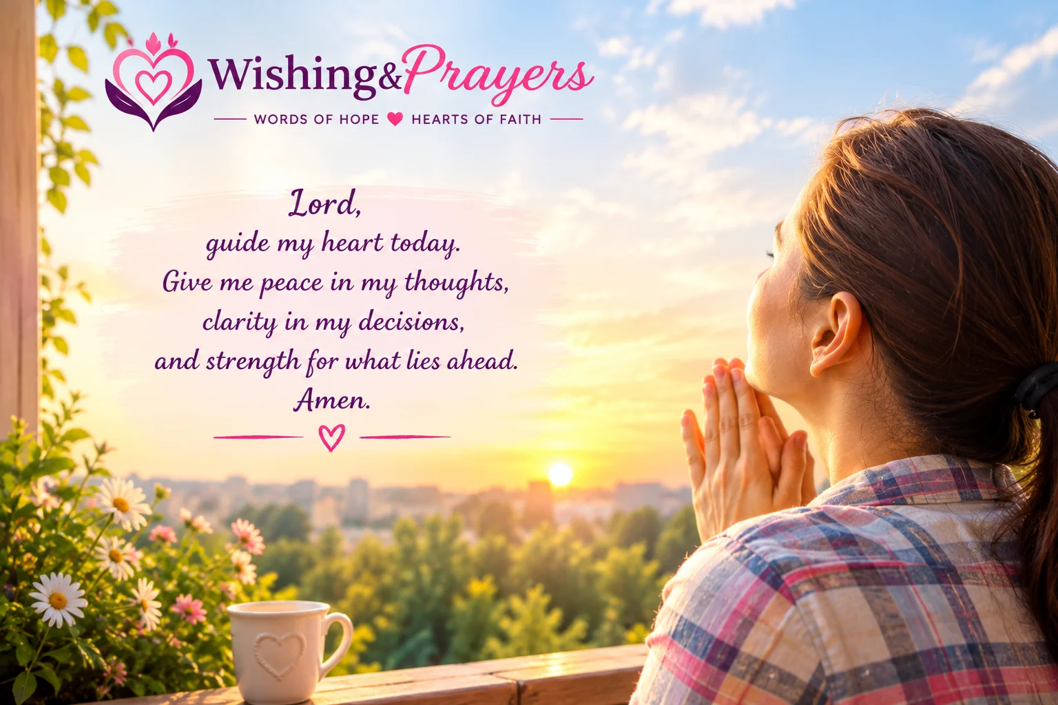 Person praying quietly during a peaceful morning.