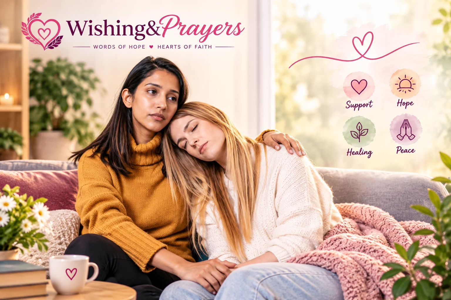 Friend offering comfort and support to someone who is sick 